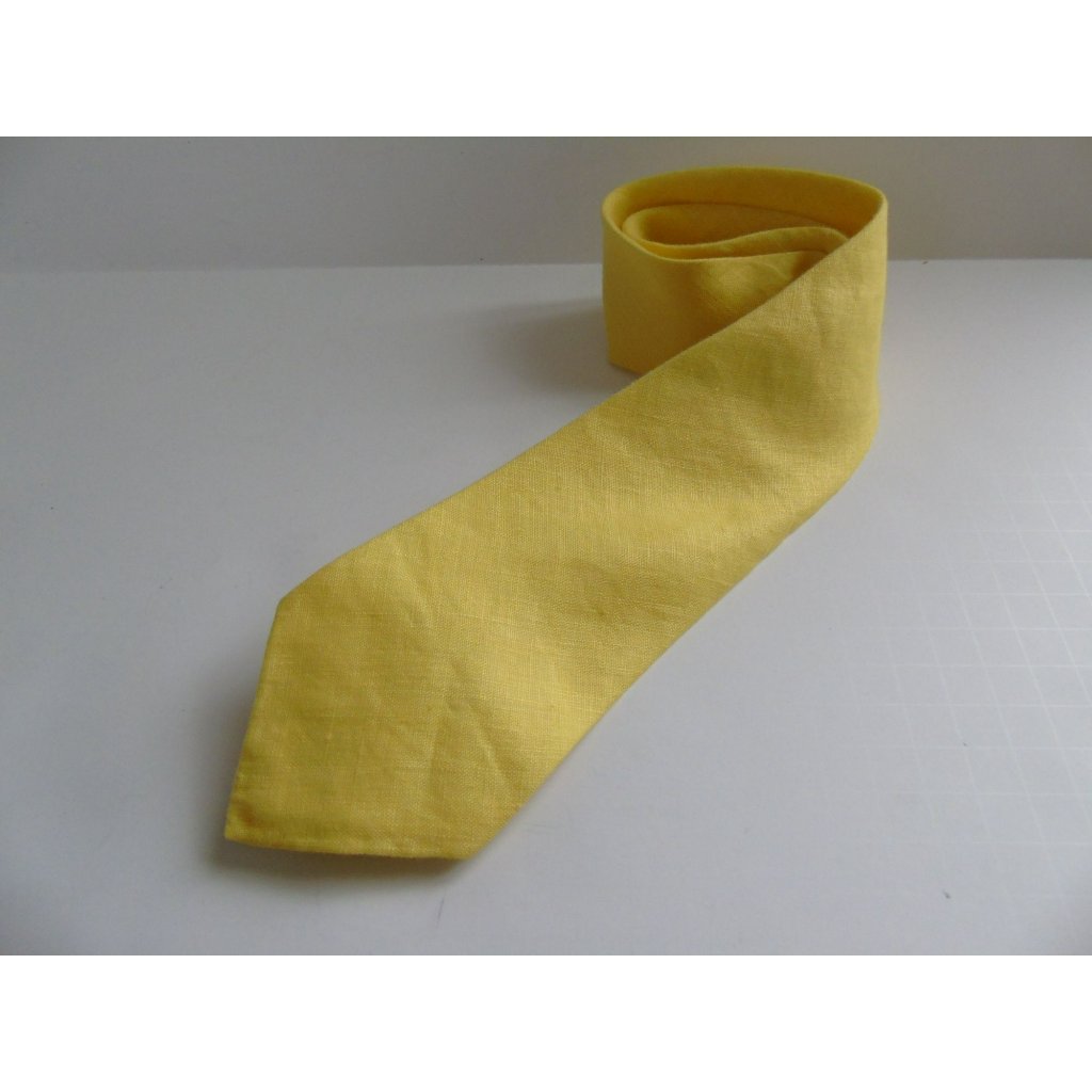 Men’s Tie Solid Briar Cesarani Yellow 100% Pure Linen Woven In Ireland Vintage